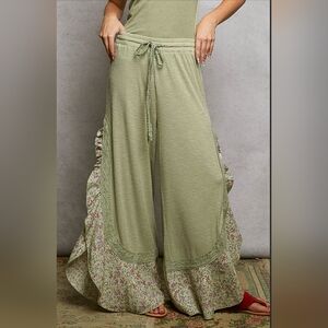 #1242 POL Sage Meadow Floral Lace Wide-Leg Pants
